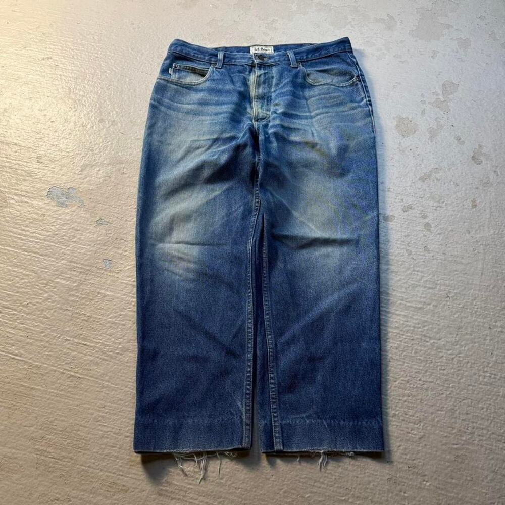 LLBean Whiskered 34x25 Cropped Baggy Jeans Raw